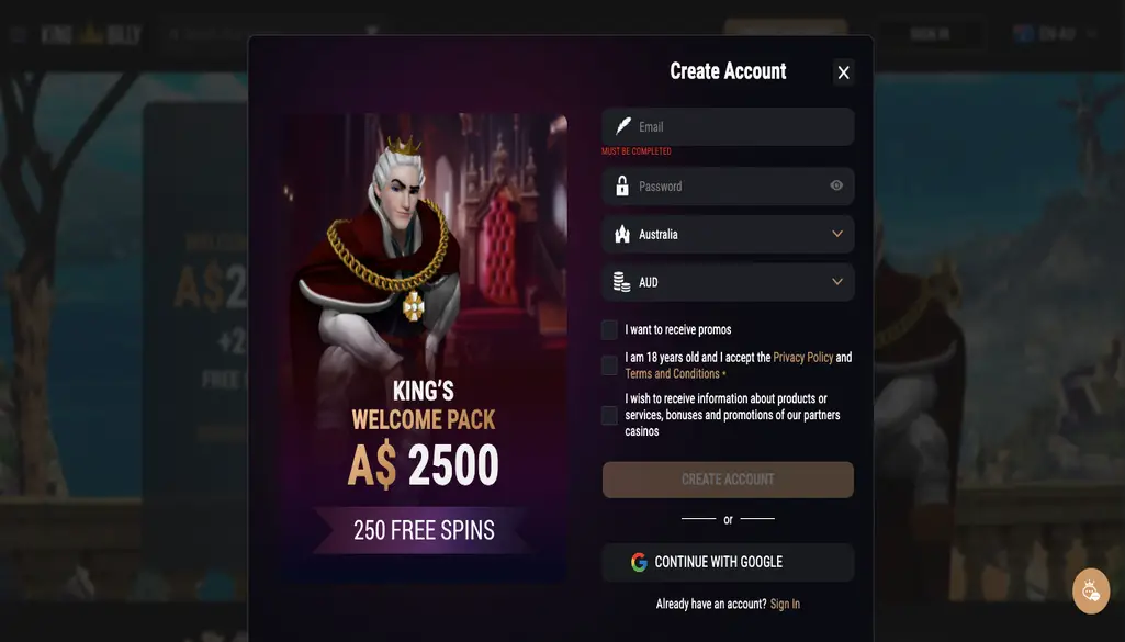 King Billy Casino Login
