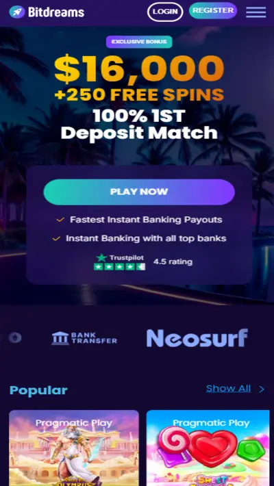 Mobile Version of Bitdreams Casino Site