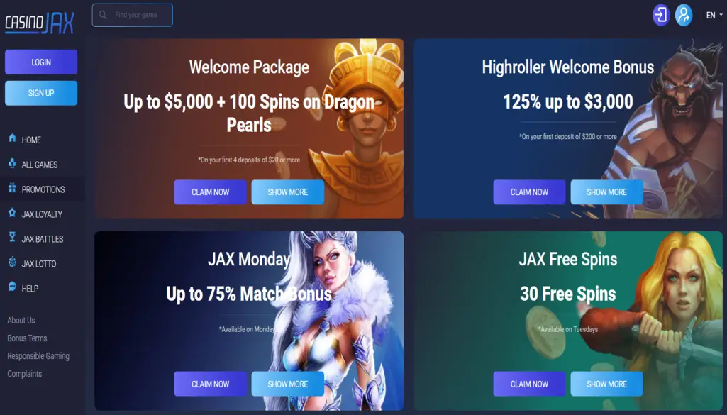 CasinoJax Bonuses
