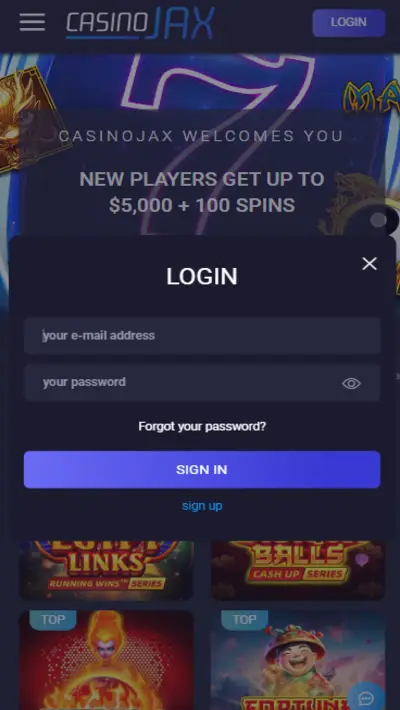 CasinoJax Login Mobile