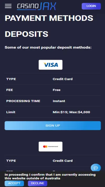 CasinoJax Payments Mobile