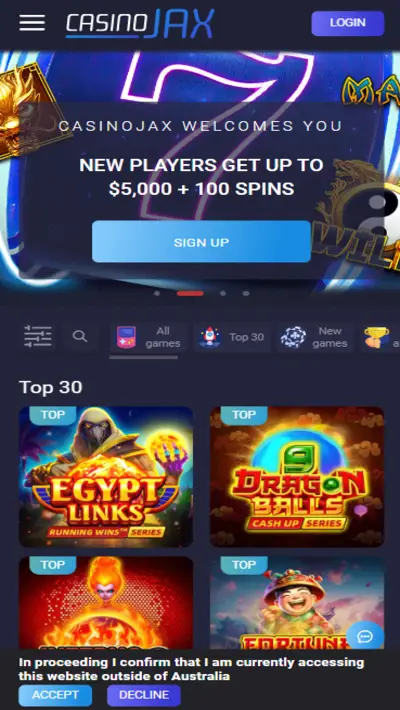 CasinoJax Site Mobile