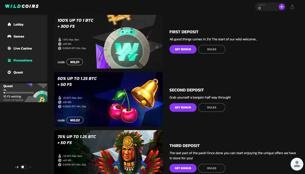 WildCoins Casino Bonuses