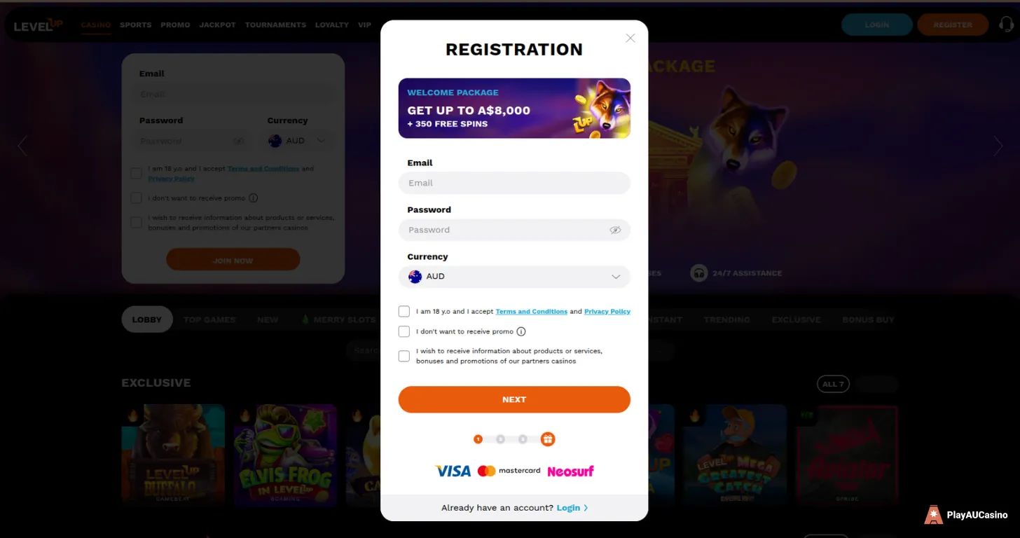 LevelUp Casino Registration